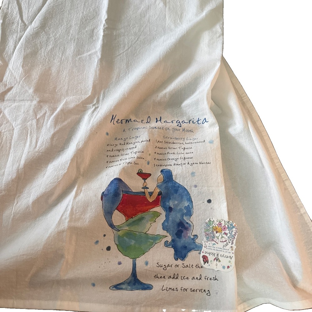 Averys Home Mermaid Margarita Recipe Tea Towel NWT